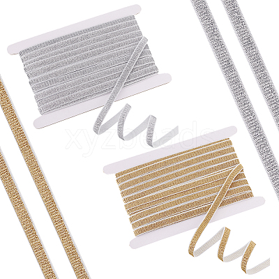 2Pcs 2 Colors Flat Sparkle Polyester Elastic Band OCOR-MA0001-18-1