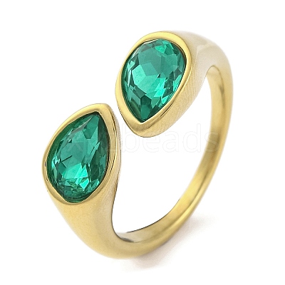 Ion Plating(IP) 304 Stainless Steel Rhinestone Teardrop Cuff Open for Women RJEW-N046-04B-G-1