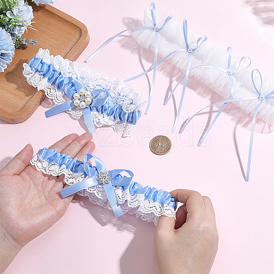2Pcs Polyester Bride Bowknot Garter Leg Ring for Women AJEW-ME0003-25-1