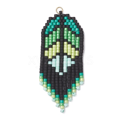 Handmade Glass Seed Beaded Leaf Shape Big Pendants PALLOY-MZ00931-01-1