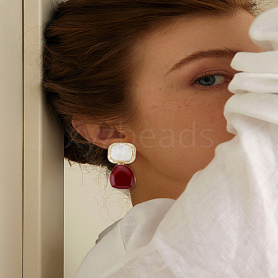 1 Pair Zinc Alloy Enamel Stud Earrings EJEW-LP0009-15-1