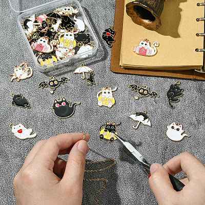 40Pcs 20 Styles Halloween Theme Zinc Alloy Enamel Pendants ENAM-CJ0006-67-1
