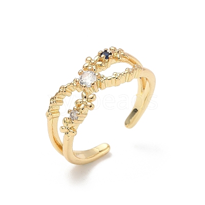 Brass Micro Pave Cubic Zirconia Cuff Rings RJEW-V009-09G-1