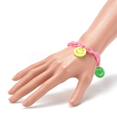 Opaque Acrylic Smiling Face Charm Bracelets BJEW-JB06258-1