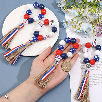 Independence Day Wood Bead Napkin Rings AJEW-FH0003-52-1