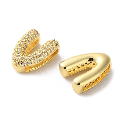 Rack Plating Brass Micro Pave Cubic Zirconia Slide Charms KK-C084-34G-V-1