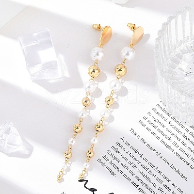 Brass ABS Plastic Pearl Tassel Stud Earrings EJEW-U040-17G-1