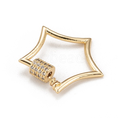 Brass Micro Pave Clear Cubic Zirconia Screw Carabiner Lock Charms ZIRC-T010-07G-1