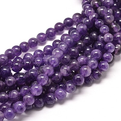 Natural Amethyst Round Bead Strands G-P072-48-8mm-1
