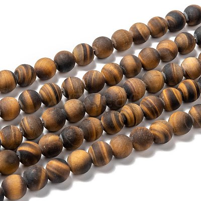 Natural Frosted Tiger Eye Round Bead Strands X-G-M064-10mm-02-1