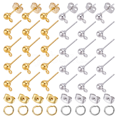 120Pcs 2 Color Iron Ball Stud Earring Findings DIY-UN0004-38-1