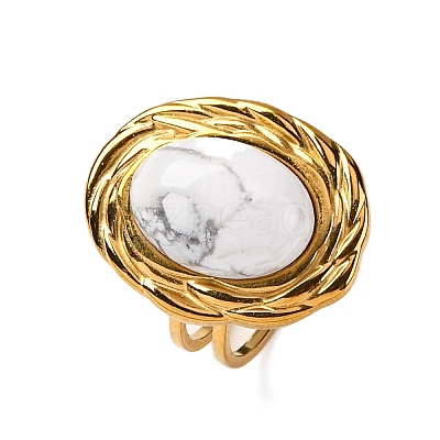 Oval Natural Howlite Finger Rings RJEW-M063-01G-10-1