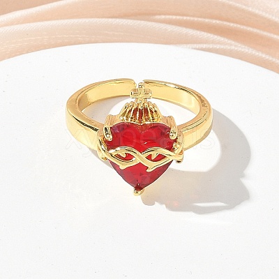 Brass & Glass Cuff Open Rings for Women KK-CBA760A-01C-G-1