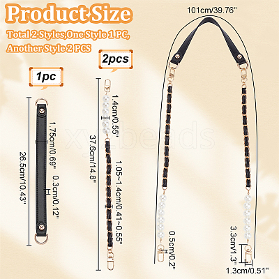 3Pcs 2 Style PU Leather Shoulder Strap & ABS Plastic Imitation Pearl Bag Chain Straps FIND-WR0009-24-1