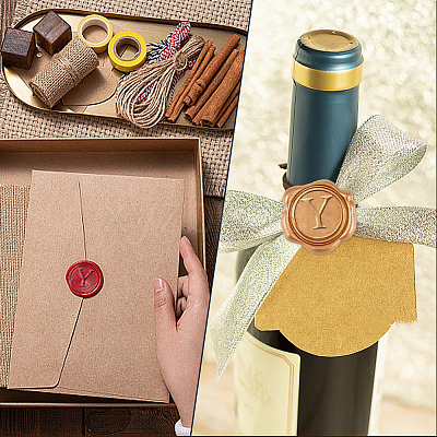 1Pc Golden Tone Brass Wax Seal Stamp Heads with Bamboo Stick Shaped Handles STAM-CP0001-05Y-1