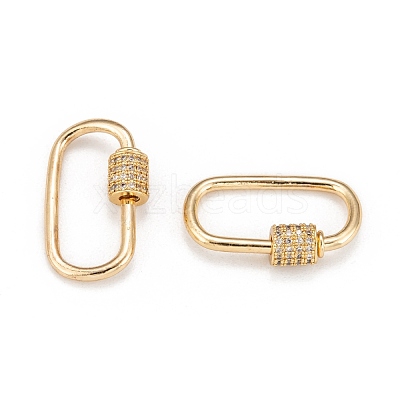 Brass Micro Pave Clear Cubic Zirconia Screw Carabiner Lock Charms ZIRC-T010-10G-1
