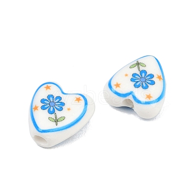 Floral Printed Porcelain Beads PORC-A033-01C-1