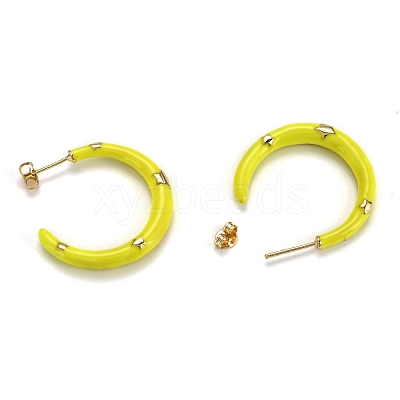 Brass Enamel Half Hoop Earrings EJEW-B004-03G-1