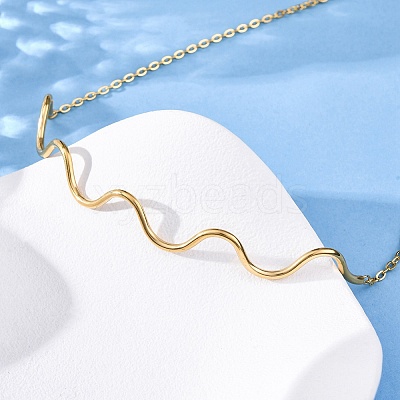 304 Stainless Steel Wave Shape Link Chain Necklaces for Women NJEW-S439-08G-1
