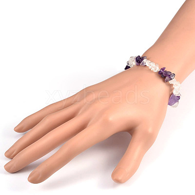 Chips Gemstone Beaded Stretch Bracelets X-BJEW-JB01825-02-1