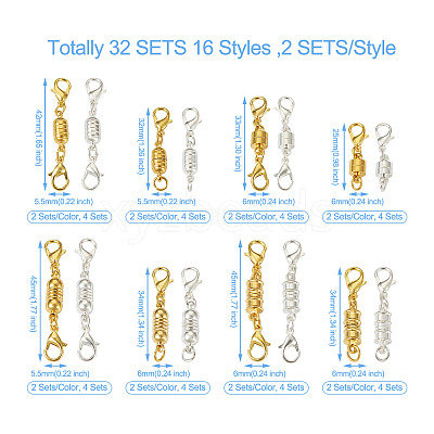 32 Sets 16 Styles Brass Magnetic Clasps KK-KS0001-28-1
