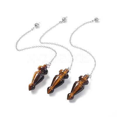 Natural Tiger Eye Pointed Dowsing Pendulums AJEW-B020-03P-03-1