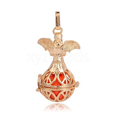 Golden Plated Brass Hollow Round Cage Pendants KK-J251-02G-1