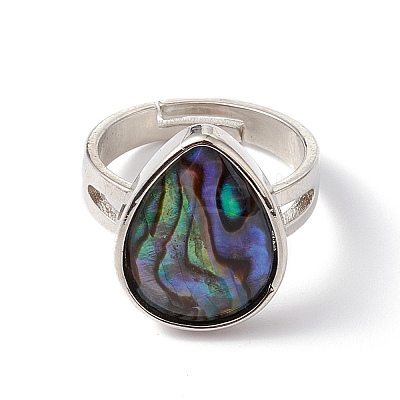 Natural Paua Shell Adjustable Rings RJEW-G260-01P-01-1