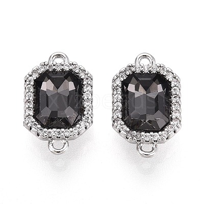 Brass Micro Pave Clear Cubic Zirconia and Glass Connector Charms KK-N287-28P-1