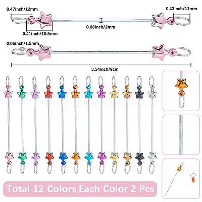 24Pcs 12 Colors Stainless Steel Beadable Keychain Bar for Jewelry Making DIY Crafts KEYC-SC0002-10-1
