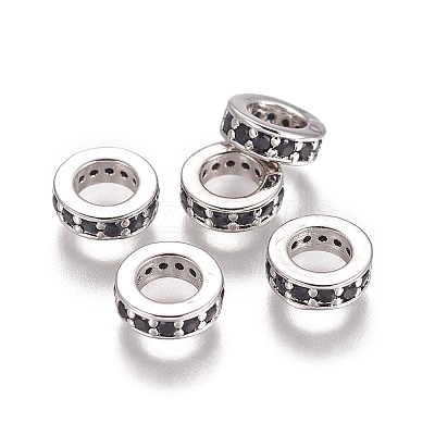 Brass Cubic Zirconia Rondelle European Beads KK-E772-02E-P-1