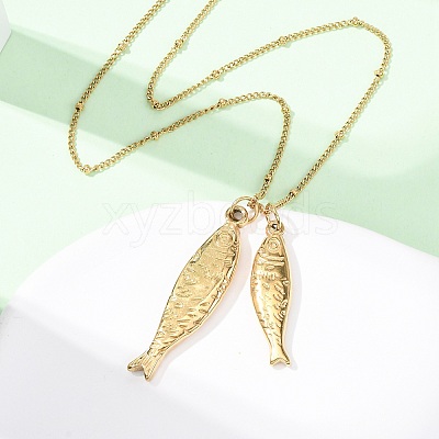 304 Stainless Steel Couple Fish Pendant Satellite Chain Necklaces for Women NJEW-Z108-02G-1