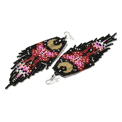 Bohemia Woven Glass Seed Bead Dangle Earrings EJEW-A046-01A-1