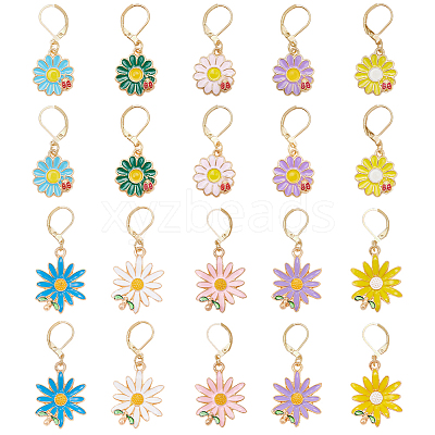 20Pcs 10 Styles Flower Alloy Enamel Pendant Locking Stitch Markers HJEW-SC00173-1