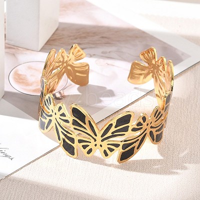 304 Stainless Steel Enamel Cuff Bangles for Women SA-CBAFD7D-01G-1