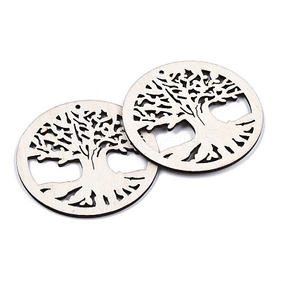 Undyed Natural Wooden Big Pendants WOOD-N007-025-1