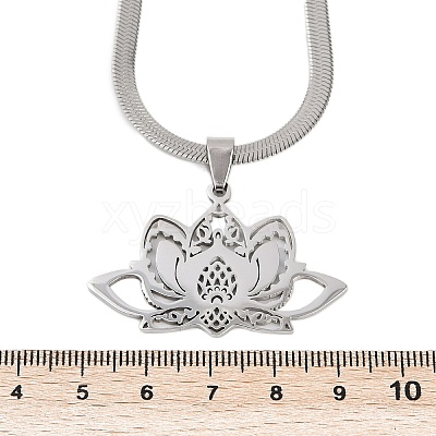 201 Stainless Steel Chakra Lotus Flower Hollow Pendant Necklaces NJEW-K283-29P-1