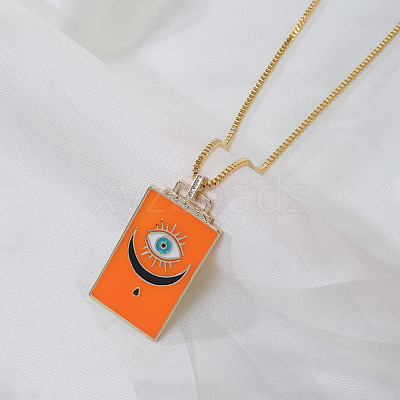 Brass Enamel Rectangle with Evil Eye Pendant Necklaces FS-WG7D7CE-07-1