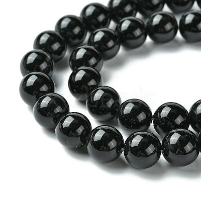 Natural Black Onyx Round Beads Strand G-L087-12mm-01-1