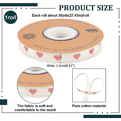 30 Yards Cotton Heart Word Printed Ribbon OCOR-WH0086-87F-1