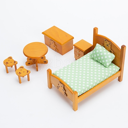 6Pcs Bear Theme Wood Bed Drawer Table Stool Miniature Ornaments PW-WG83234-02-1