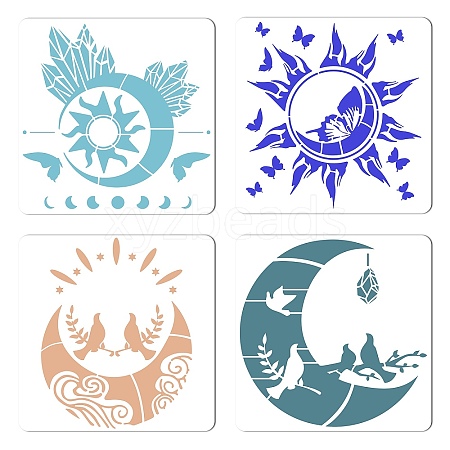 Gorgecraft 4Pcs 4 Style Plastic Drawing Painting Stencils Templates DIY-GF0005-23B-1