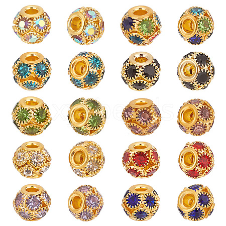   40Pcs 10 Colors Brass Rhinestone Beads KK-PH0006-03-1