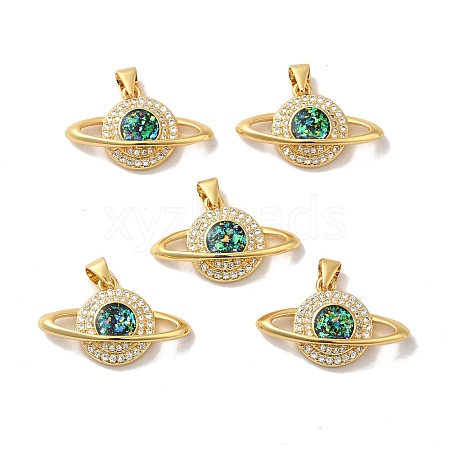 Rack Plating Brass Micro Pave Cubic Zirconia with Synthetic Opal Pendants KK-D088-09G-1