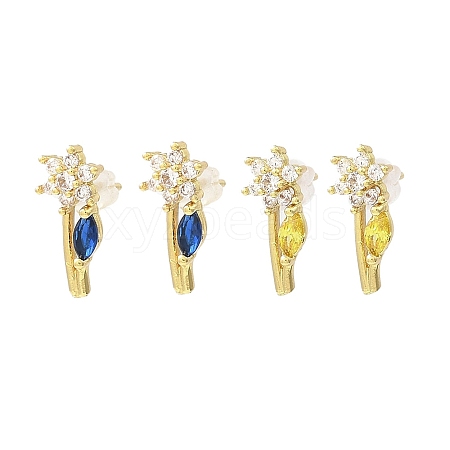 Flower Real 18K Gold Plated Brass Stud Earrings EJEW-L270-08G-1