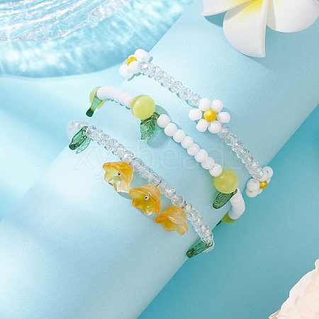 3Pcs 3 Colors Acrylic Charms Bracelets Sets for Women BJEW-TA00577-01-1