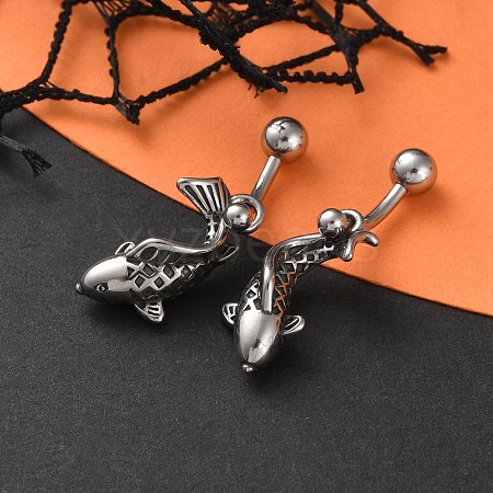 Fish 316 Surgical Stainless Steel Belly Button Rings/Earrings EJEW-G416-15AS-1