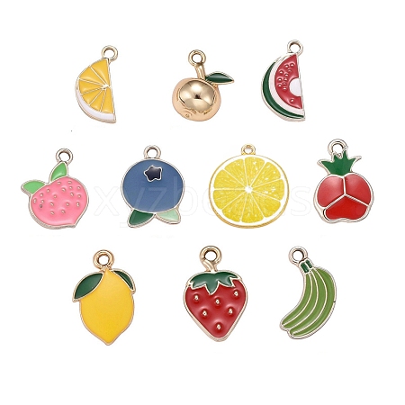 40Pcs 10 Style Fruit Theme Light Gold Plated Alloy Enamel Pendants ENAM-ZZ0001-09-1