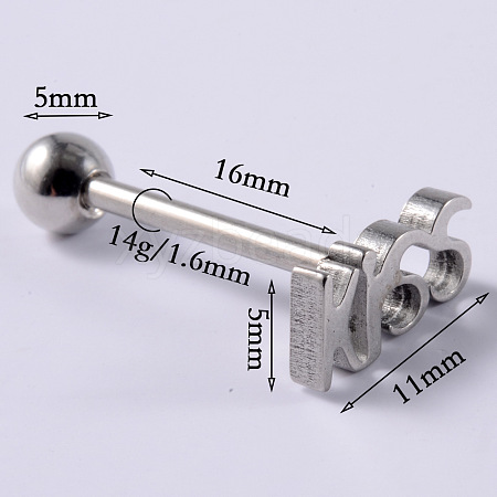 Word KISS 304 Stainless Steel Straight Barbell 15 Gauge Piercing Tongue Rings for Women Men WG8A634-03-1