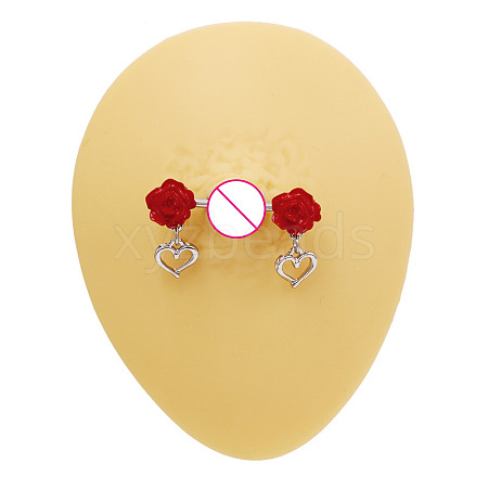 Alloy Red Resin Flower Nipple Nail Rings WG88B60-08-1